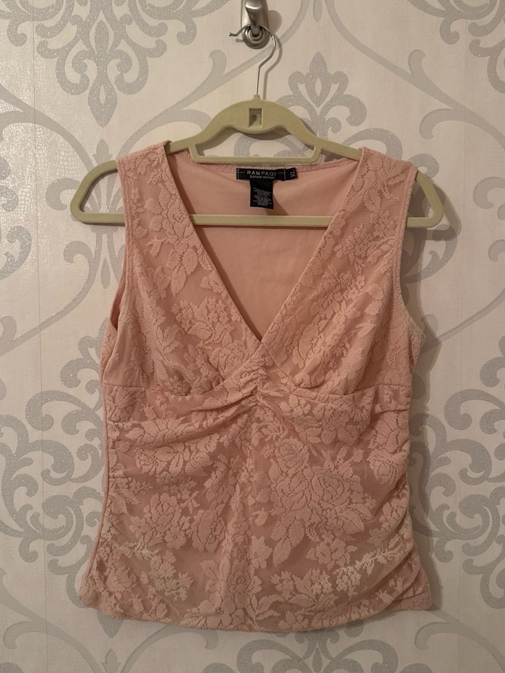 Rampage Blush Pink Lace V-Neck Twist Front Camisole